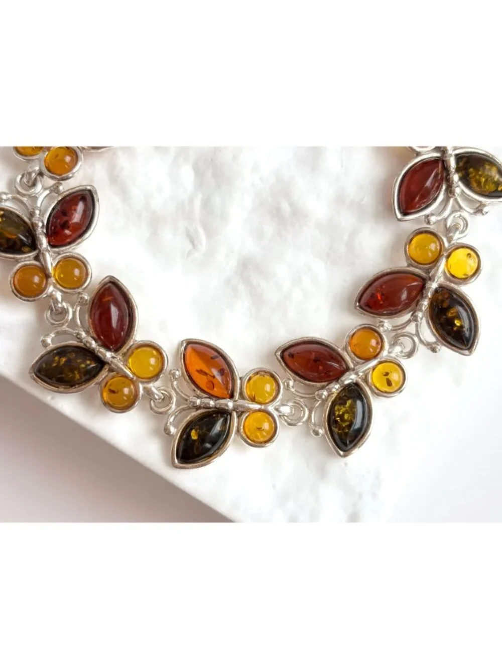 Baltic Amber Butterfly Figural Chainlink Sterling Silver 925 Vintage Bracelet